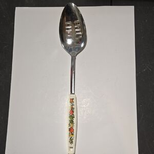 Ecko Vintage 1970s Floral Slotted Spoon - Silver and Cream
